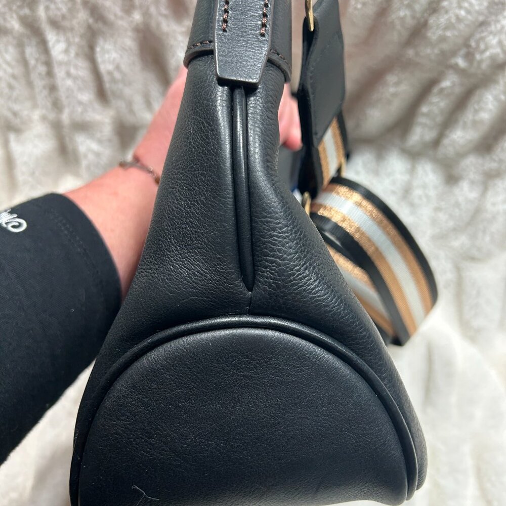 Dooney & Bourke Black Pebble Grain Zip Sac w/ With Custom Striped Web Strap - Picture 9 of 12